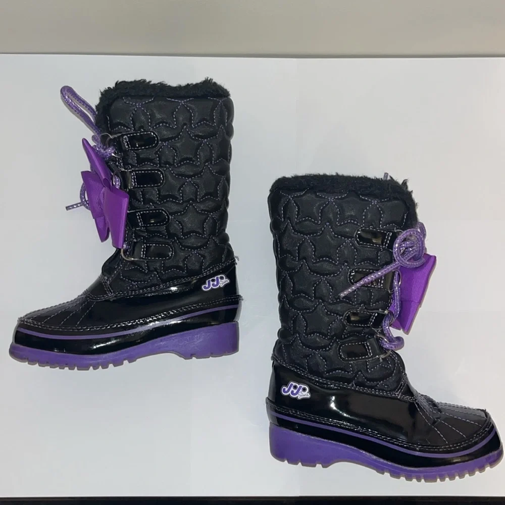 Jo Jo Siwa Black Snow Boots w/Purple Bows Toddler Girls Size 8